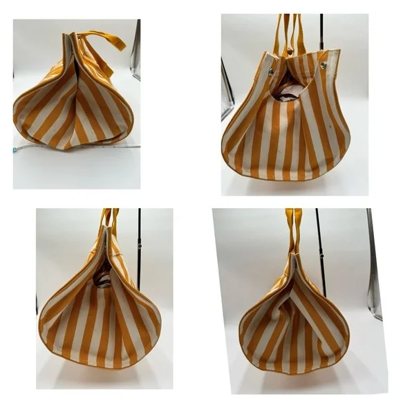 Hermes-Authentic- Yellow / White Stripe Cannes Tote Bag with Pouch - Picture 13 of 14